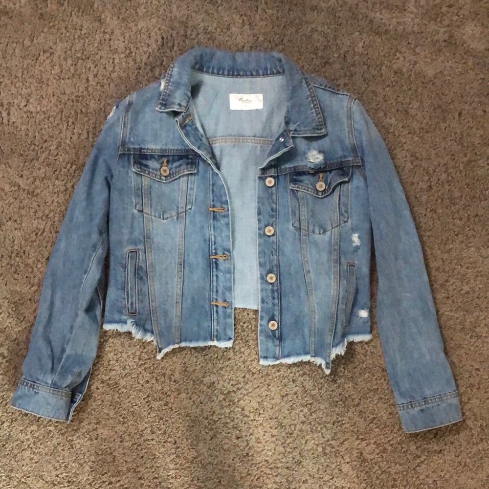 KanCan Distressed Denim Crop Jacket